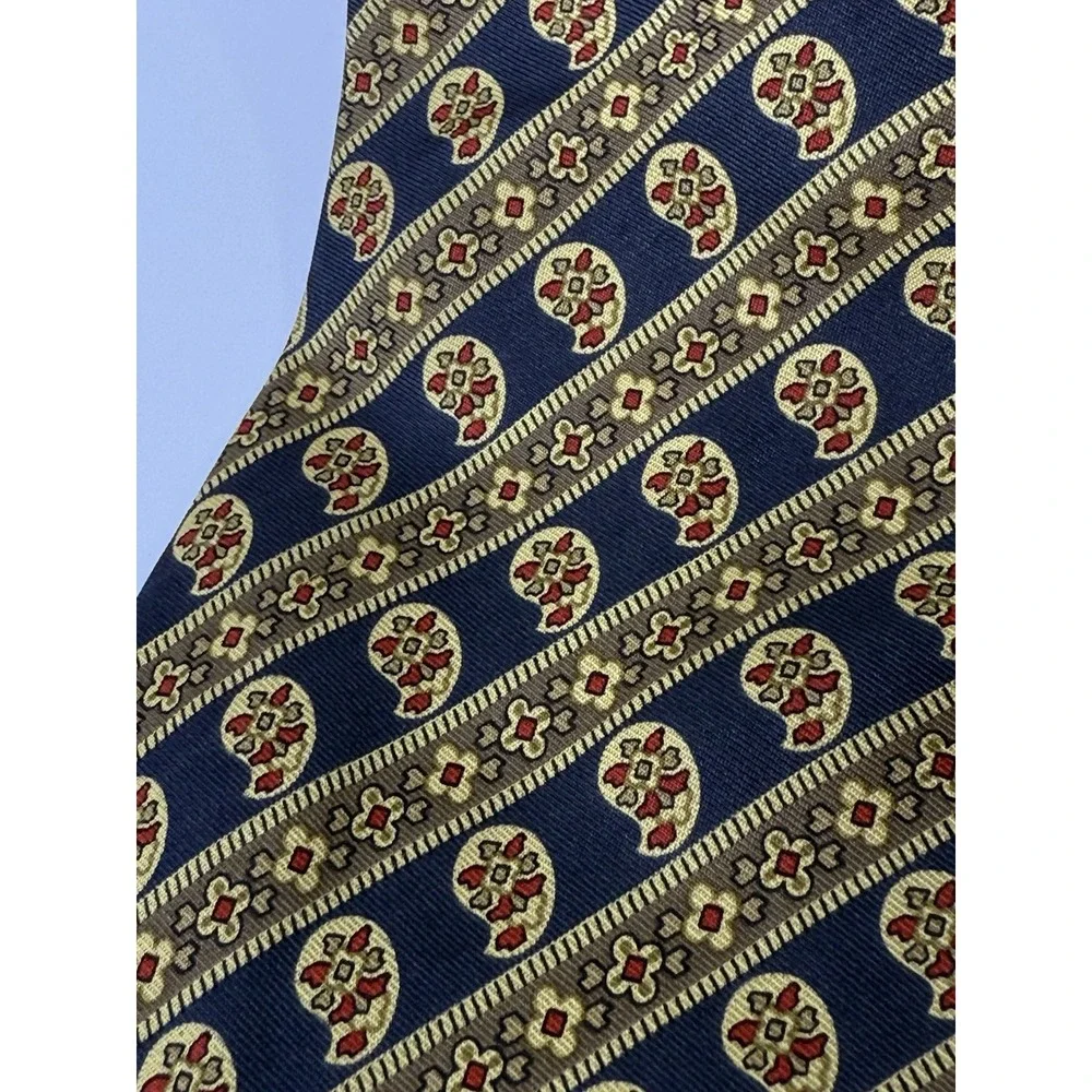 J Crew Men's Gold/Blue Paisley Tie 100%‎ All Silk Made in USA Necktie